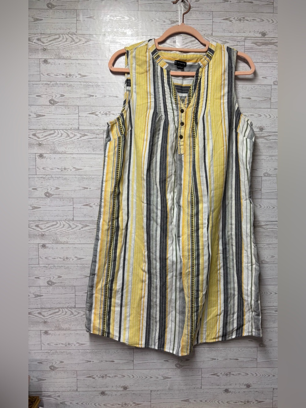 New Directions Yellow, Gray & White Striped Sleeveless Tunic